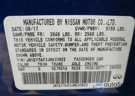 2018 Infiniti Q50 3.0T Sport z USA, uszkodzony, nr VIN JN1EV7AR3JM433922